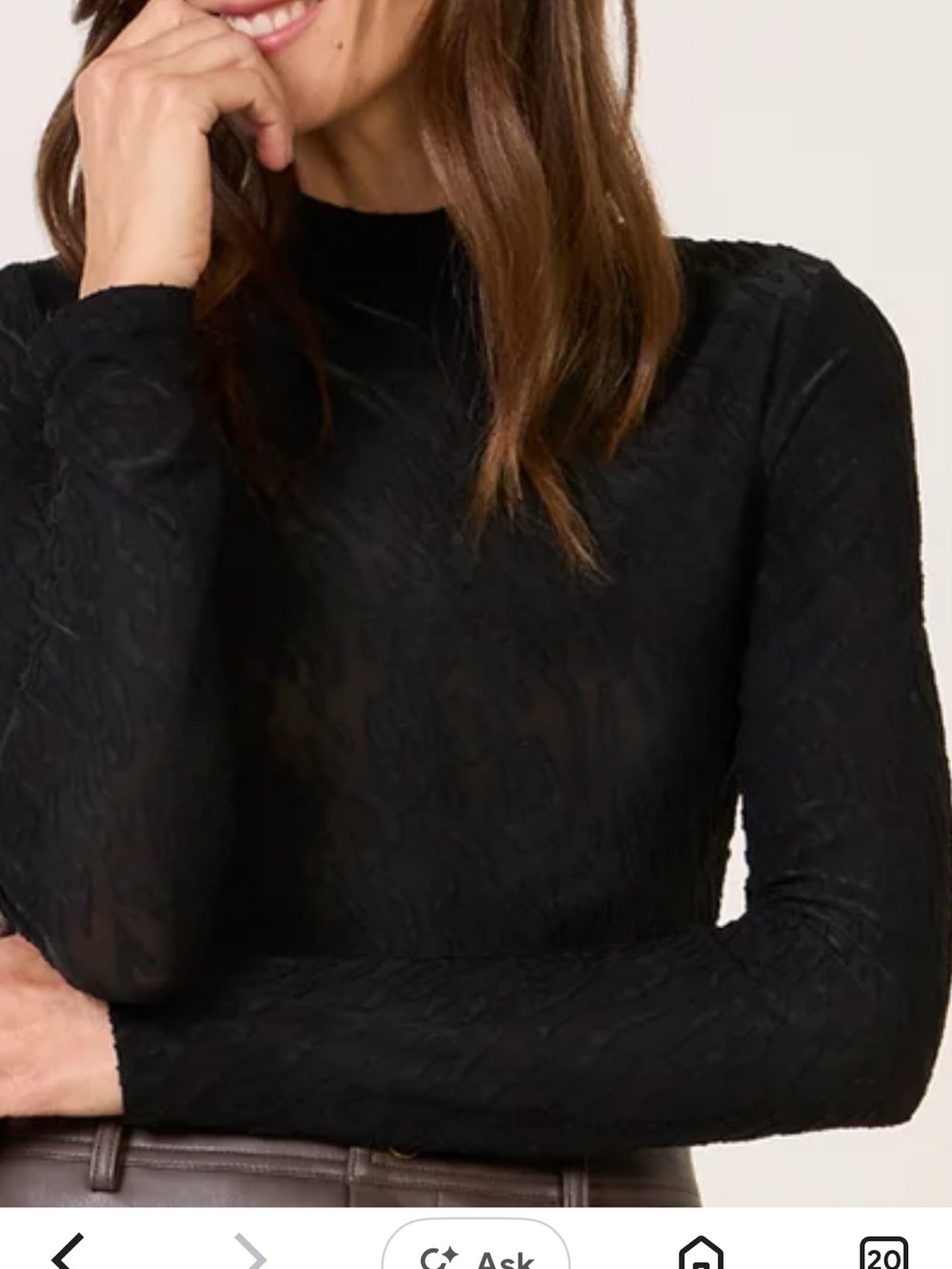 Evereve Black Long-Sleeve Mock Neck Lace Top small 15”p2p 18”L